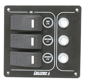 [] Switch Panel'SP3 Offshore',3waterproof switch,w/Led/3auto fuses,Inox316,12V,120x110mmx1,5mm,Charcoal image