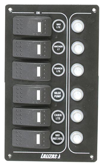 [] Switch Panel'SP6 Offshore',6waterproof switch,w/Led/6auto fuses,Inox316,12V,120x195mmx1,5mm,Charcoal image