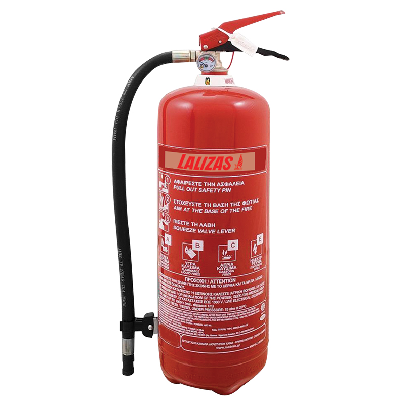 [] Fire Extinguisher Dry Powder, 12kg, Stored Pressure w/wall bracket, MED (EN, GR, ES) image