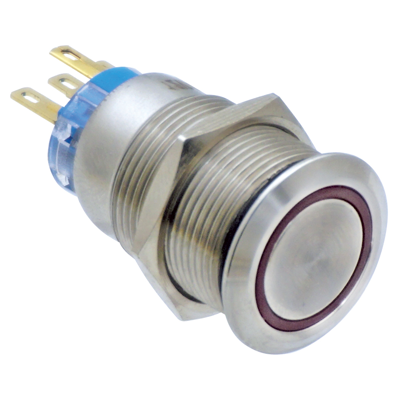 [] Push Button Switch w/LED Ring,ON/OFF,Inox304,12V DC 5A,Blue image
