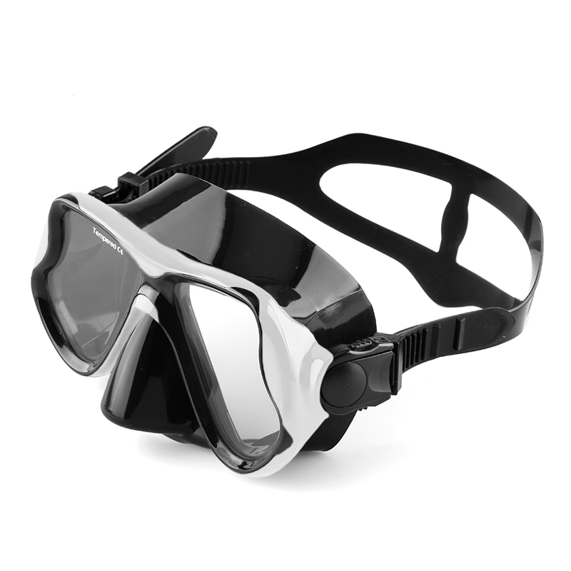 [] Silicone Mask, Dual Windows w/ Tempered Glass, Adult, Black-White image