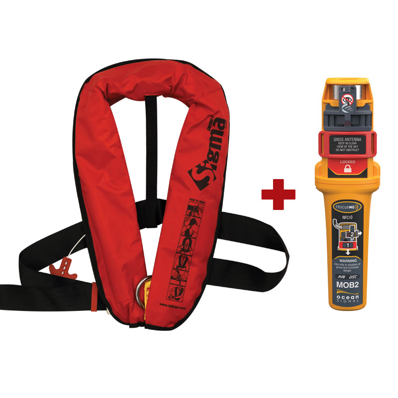 [] Sigma Infl.Lifejacket, Auto, 170N, w/Harness, ISO, Adult, Red, w/Ocean Signal MOB2,Set image