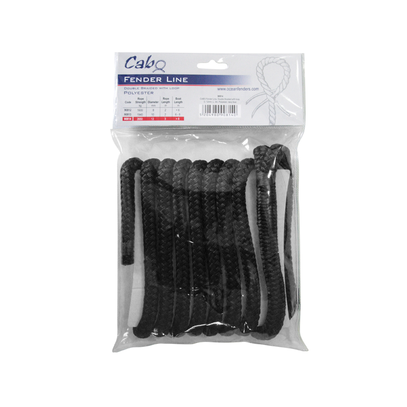 [] CABO Fender Line, Double Braided, w/ loop, Diam. 8mm, L 2m, Polyester, Black image