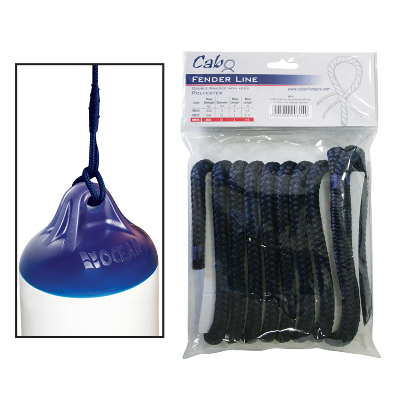 [] CABO Fender Line, Double Braided, w/ loop, Diam. 8mm, L 2m, Polyester, Navy Blue image
