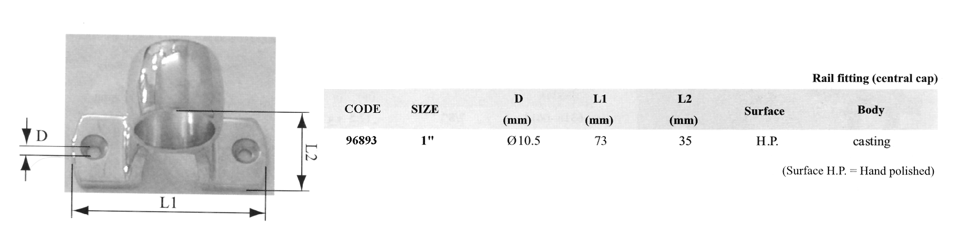 [] Rail fitting, Central Cap, 90°, Inox 316, 25mm (1) image