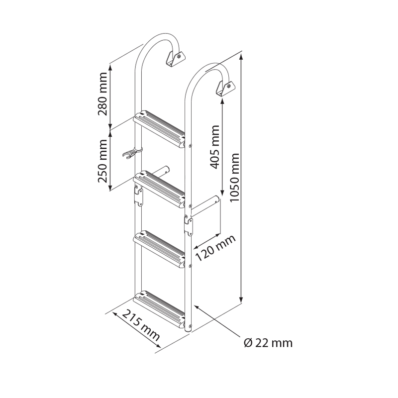 Foldable Ladder for Narrow Transom, 2+2 Steps, Inox 316, 180°_3870_4730
