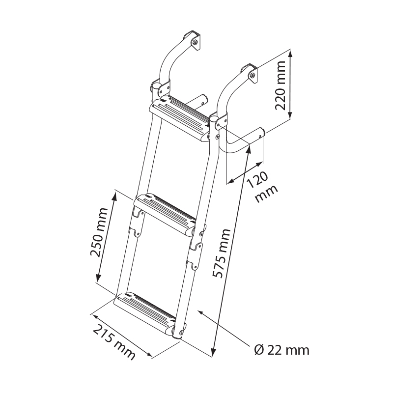 Foldable Ladder for Narrow Transom, 2+1 Steps,Inox 316_3873_4731