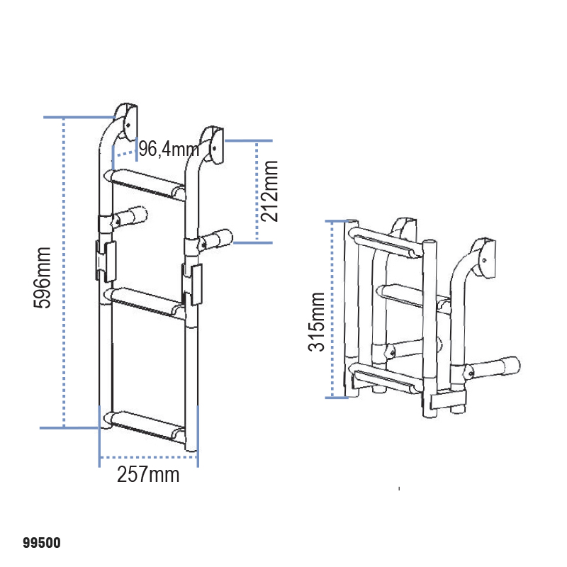Folding ladder for transom, Stainless Steel 316_5025_5125