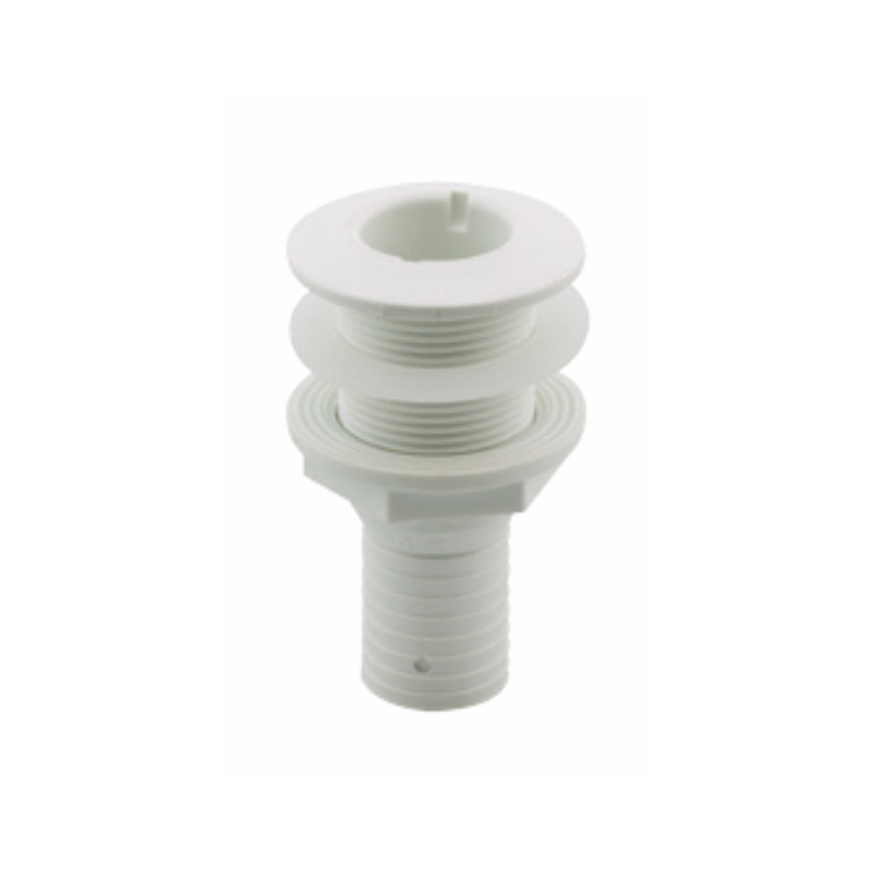 Thru-Hull Fitting, w/Hose Barb & Washer, White, ISO_5318_5318