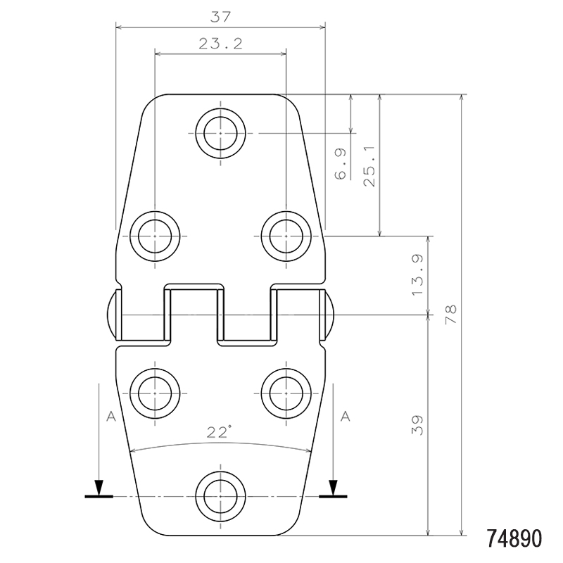 Silent Hinge, Inox 316, L78mm, W37mm, Thickness 1,8mm_5413_5431