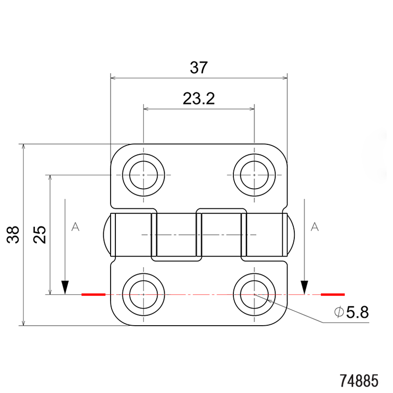 Silent Hinge, Inox 316, L38mm, W37mm, Thickness 1,8mm_5410_5434