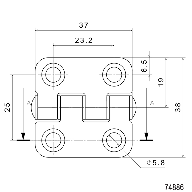 Silent Hinge, Inox 316, L38mm, W37mm, Thickness 1,8mm_5410_5435