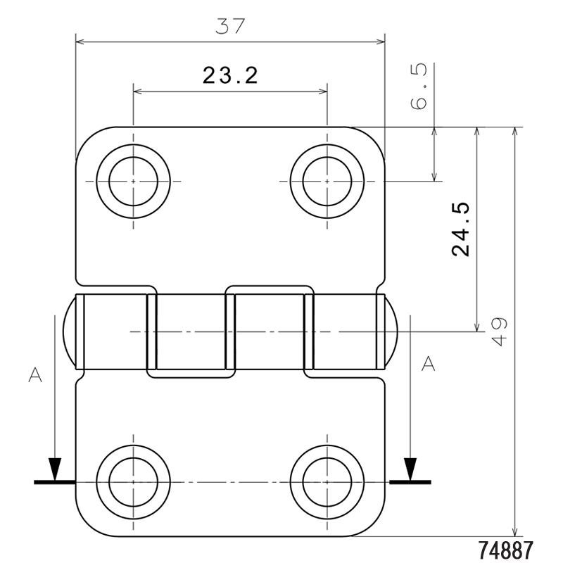 Silent Hinge, Inox 316, L48mm, W37mm, Thickness 1,8mm_5412_5436