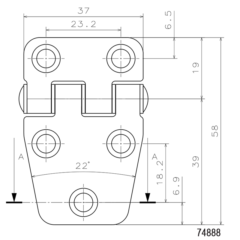 Silent Hinge,  Inox 316, L58mm, W37mm, Thickness 1,8mm_5408_5437