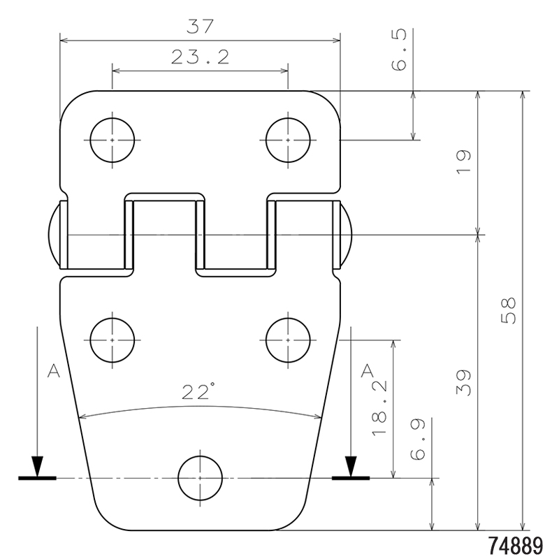 Silent Hinge,  Inox 316, L58mm, W37mm, Thickness 1,8mm_5408_5438