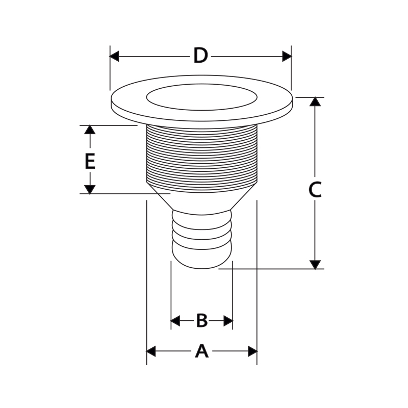 Thru-Hull Easy Mount Threaded with Hose Barb_3717_5491