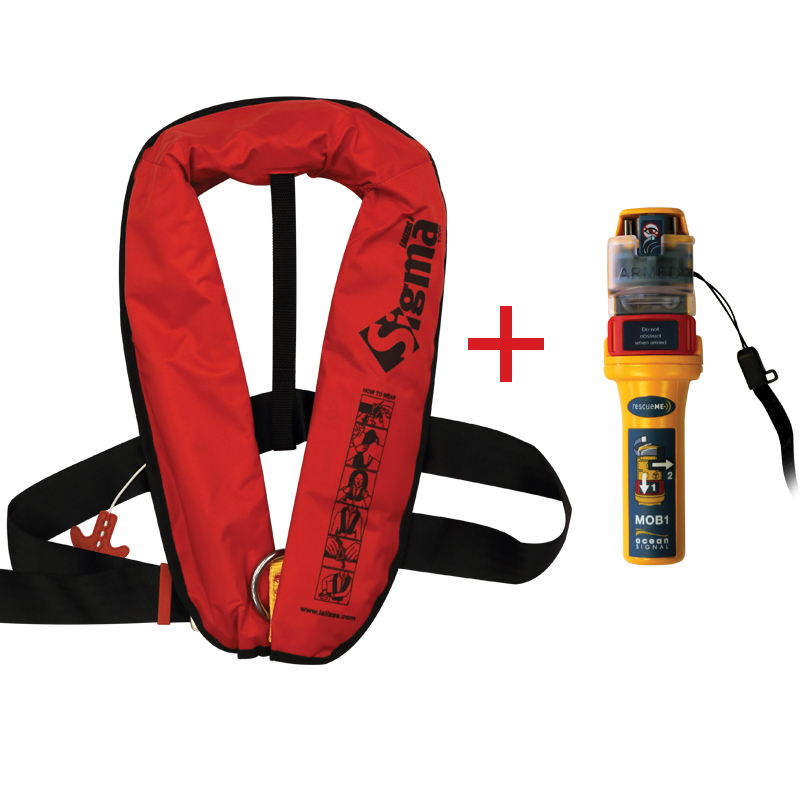 Sigma Infl.Lifejacket, Auto, 170N, ISO, Adult, Red, w/Ocean Signal MOB1,Set_5553_5554