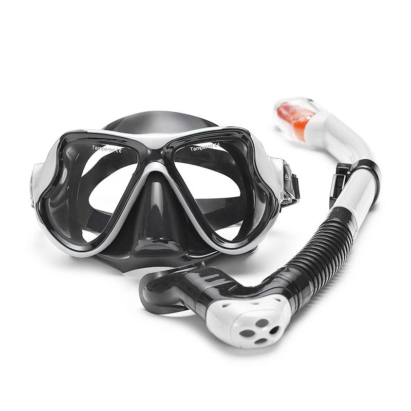 Combo Set with Silicone Mask & Snorkel, Adult, Black-White_5638_5638