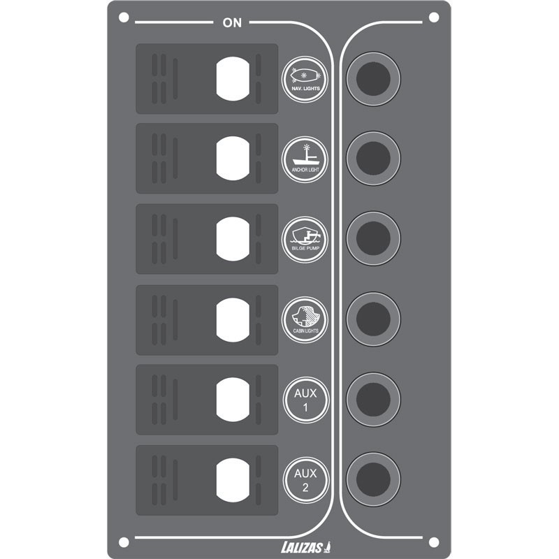 Switch Panel ''SP3 Offshore'',3 waterproof switches w/ bulb /3 Reset fuses,Inox,12V,115x110mm, Blacκ