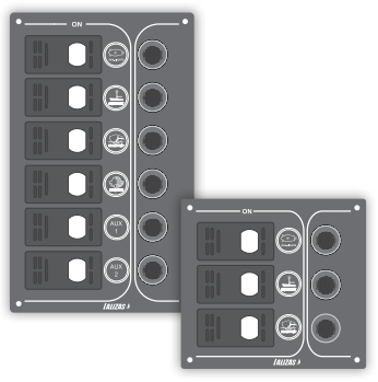 Switch Panel ''SP3 Offshore'',3 waterproof switches w/ bulb /3 Reset fuses,Inox,12V,115x110mm, Blacκ