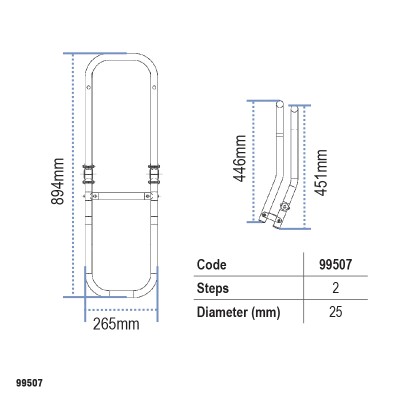 Aluminium, folding ladder for inflatable boats, 3 steps, 240x1020mm_6757_6755