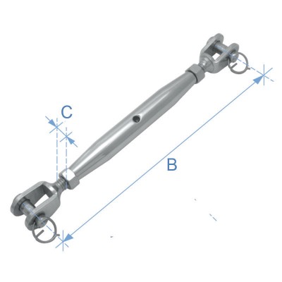 Pipe turnbuckle w/ nut, jaw & jaw, Inox 316
