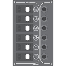 Switch Panel ''SP6 Offshore'',6waterproof switchesw/ bulb and 6 Reset fuses, Inox,12V,115x194mm,Black_970_970