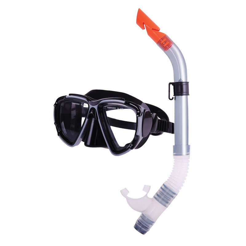Combo set w/ silicone mask & silicone snorkel, black-silver
