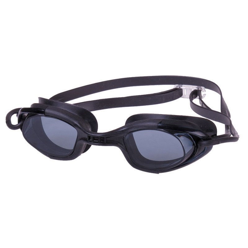 Swimming Goggle, w/ Transparent Black Antifog Lens, Silicone Eyecups & Strap, Black