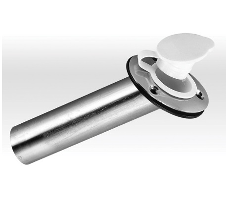 Flush Mount Rod Holder, stainless steel, w/ plastic white flip-up cap