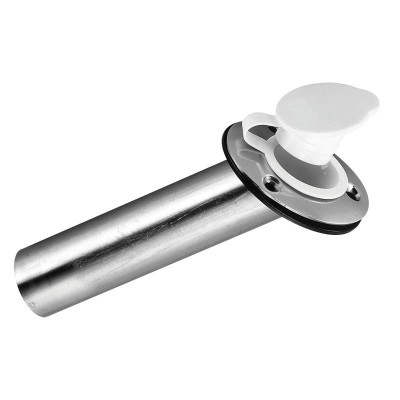 Flush Mount Rod Holder, stainless steel, w/ plastic white flip-up cap