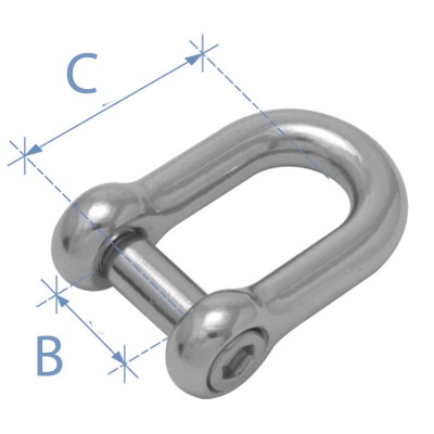 D Shackle w/ inter. Hexagonal sink pin, Inox 316