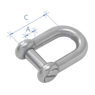 D Shackle w/ oval sink pin, Inox 316