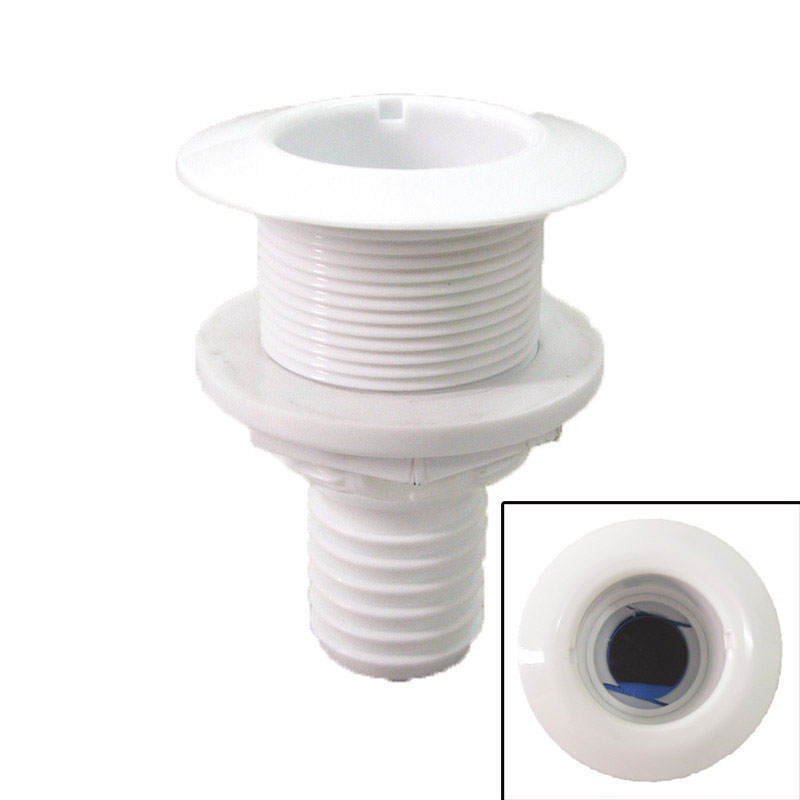 Thru-Hulls with Flush Flange and Hose Barb, White