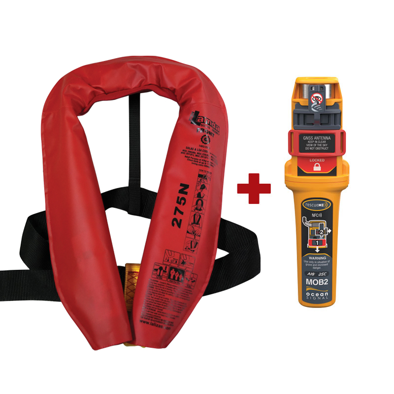 LALIZAS Inflatable Lifejacket Lamda, Auto, SOLAS/MED, Adult, with Ocean Signal MOB2, Set