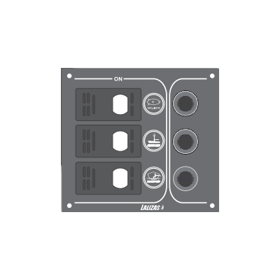 Switch Panel ''SP6 Offshore'',6waterproof switchesw/ bulb and 6 Reset fuses, Inox,12V,115x194mm,Black